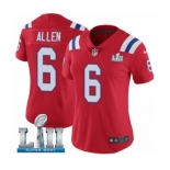 Women's Nike New England Patriots #6 Ryan Allen Red Alternate Vapor Untouchable Limited Player Super Bowl LII NFL Jersey