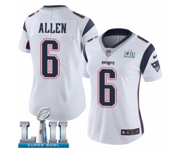 Women's Nike New England Patriots #6 Ryan Allen White Vapor Untouchable Limited Player Super Bowl LII NFL Jersey