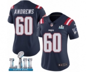 Women's Nike New England Patriots #60 David Andrews Limited Navy Blue Rush Vapor Untouchable Super Bowl LII NFL Jersey