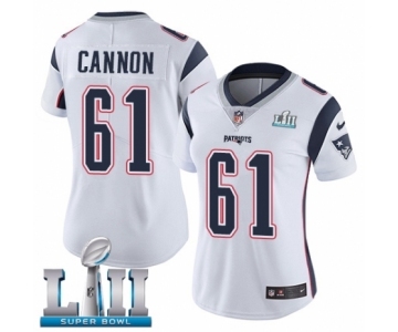 Women's Nike New England Patriots #61 Marcus Cannon White Vapor Untouchable Limited Player Super Bowl LII NFL Jersey