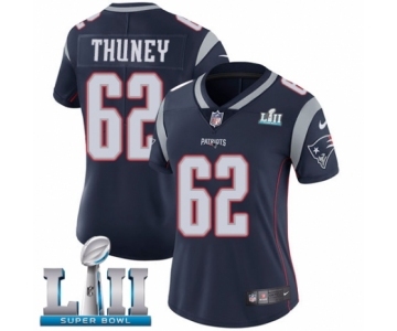 Women's Nike New England Patriots #62 Joe Thuney Navy Blue Team Color Vapor Untouchable Limited Player Super Bowl LII NFL Jersey