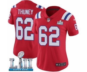 Women's Nike New England Patriots #62 Joe Thuney Red Alternate Vapor Untouchable Limited Player Super Bowl LII NFL Jersey