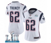 Women's Nike New England Patriots #62 Joe Thuney White Vapor Untouchable Limited Player Super Bowl LII NFL Jersey