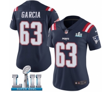 Women's Nike New England Patriots #63 Antonio Garcia Limited Navy Blue Rush Vapor Untouchable Super Bowl LII NFL Jersey