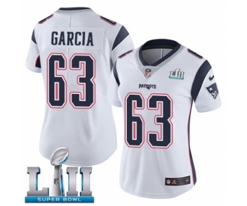 Women's Nike New England Patriots #63 Antonio Garcia White Vapor Untouchable Limited Player Super Bowl LII NFL Jersey