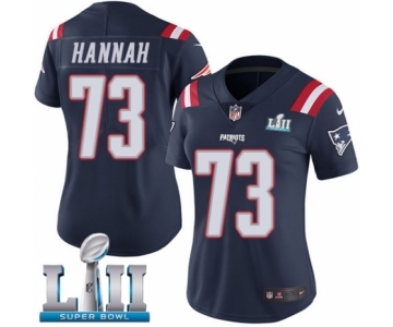 Women's Nike New England Patriots #73 John Hannah Limited Navy Blue Rush Vapor Untouchable Super Bowl LII NFL Jersey