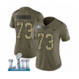 Women's Nike New England Patriots #73 John Hannah Limited Olive Camo 2017 Salute to Service Super Bowl LII NFL Jersey