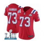 Women's Nike New England Patriots #73 John Hannah Red Alternate Vapor Untouchable Limited Player Super Bowl LII NFL Jersey