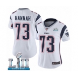 Women's Nike New England Patriots #73 John Hannah White Vapor Untouchable Limited Player Super Bowl LII NFL Jersey