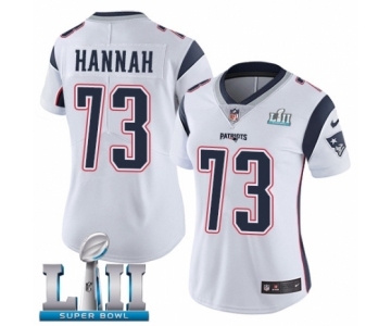 Women's Nike New England Patriots #73 John Hannah White Vapor Untouchable Limited Player Super Bowl LII NFL Jersey