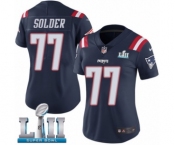 Women's Nike New England Patriots #77 Nate Solder Limited Navy Blue Rush Vapor Untouchable Super Bowl LII NFL Jersey