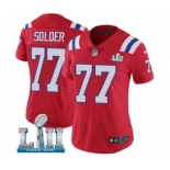 Women's Nike New England Patriots #77 Nate Solder Red Alternate Vapor Untouchable Limited Player Super Bowl LII NFL Jersey