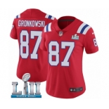 Women's Nike New England Patriots #87 Rob Gronkowski Red Alternate Vapor Untouchable Limited Player Super Bowl LII NFL Jersey