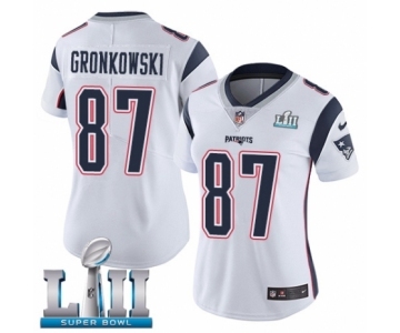 Women's Nike New England Patriots #87 Rob Gronkowski White Vapor Untouchable Limited Player Super Bowl LII NFL Jersey