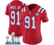 Women's Nike New England Patriots #91 Deatrich Wise Jr Red Alternate Vapor Untouchable Limited Player Super Bowl LII NFL Jersey