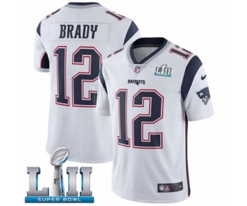 Youth Nike New England Patriots #12 Tom Brady White Vapor Untouchable Limited Player Super Bowl LII NFL Jersey