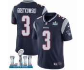 Youth Nike New England Patriots #3 Stephen Gostkowski Navy Blue Team Color Vapor Untouchable Limited Player Super Bowl LII NFL Jersey