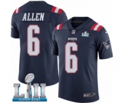 Youth Nike New England Patriots #6 Ryan Allen Limited Navy Blue Rush Vapor Untouchable Super Bowl LII NFL Jersey