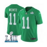 Men's Nike Philadelphia Eagles #11 Carson Wentz Limited Green Rush Vapor Untouchable Super Bowl LII NFL Jersey