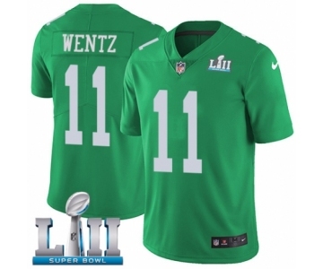 Men's Nike Philadelphia Eagles #11 Carson Wentz Limited Green Rush Vapor Untouchable Super Bowl LII NFL Jersey