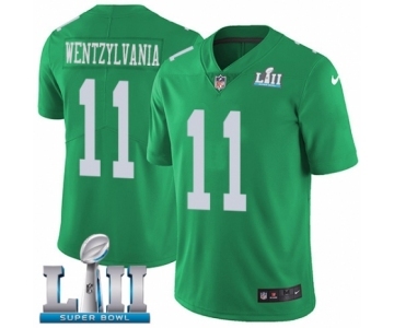 Men's Nike Philadelphia Eagles #11 Carson Wentz Limited Green Rush Vapor Untouchable Wentzylvania Super Bowl LII NFL Jersey