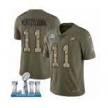 Men's Nike Philadelphia Eagles #11 Carson Wentz Limited Olive Camo 2017 Salute to Service Wentzylvania Super Bowl LII NFL Jersey