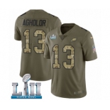 Men's Nike Philadelphia Eagles #13 Nelson Agholor Limited Olive Camo 2017 Salute to Service Super Bowl LII NFL Jersey