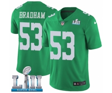 Men's Nike Philadelphia Eagles #53 Nigel Bradham Limited Green Rush Vapor Untouchable Super Bowl LII NFL Jersey