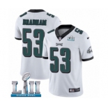 Men's Nike Philadelphia Eagles #53 Nigel Bradham White Vapor Untouchable Limited Player Super Bowl LII NFL Jersey