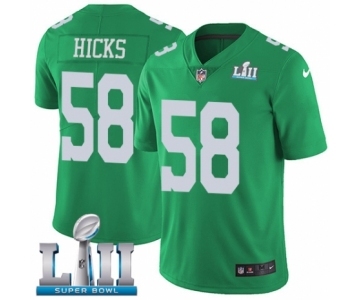 Men's Nike Philadelphia Eagles #58 Jordan Hicks Limited Green Rush Vapor Untouchable Super Bowl LII NFL Jersey