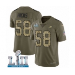 Men's Nike Philadelphia Eagles #58 Jordan Hicks Limited Olive Camo 2017 Salute to Service Super Bowl LII NFL Jersey