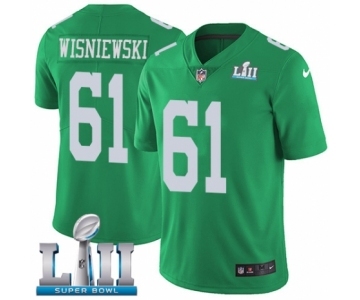 Men's Nike Philadelphia Eagles #61 Stefen Wisniewski Limited Green Rush Vapor Untouchable Super Bowl LII NFL Jersey