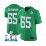 Men's Nike Philadelphia Eagles #65 Lane Johnson Limited Green Rush Vapor Untouchable Super Bowl LII NFL Jersey