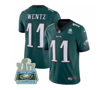 Nike Philadelphia Eagles #11 Carson Wentz Midnight Green Team Color Super Bowl LII Champions Men Stitched NFL Vapor Untouchable Limited Jersey