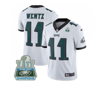 Nike Philadelphia Eagles #11 Carson Wentz White Super Bowl LII Champions Men Stitched NFL Vapor Untouchable Limited Jersey