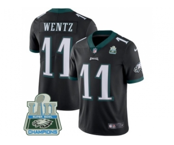 Youth Nike Philadelphia Eagles #11 Carson Wentz Black Alternate Super Bowl LII Champions Stitched NFL Vapor Untouchable Limited Jersey