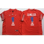 Ohio State Buckeyes #1 B.Miller Red USA Flag College Football Jersey