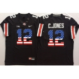 Ohio State Buckeyes #12 C.Jones Black USA Flag College Football Jersey