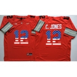 Ohio State Buckeyes #12 C.Jones Red USA Flag College Jersey