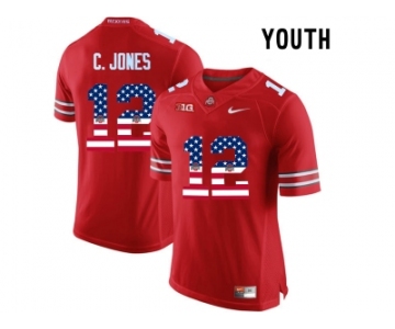 2016 US Flag Fashion Youth Ohio State Buckeyes C.Jones #12 College Football Limited Jersey - Scarlet