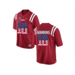 2016 US Flag Fashion Men's Ole Miss Rebels Eli Manning #10 College Alumni Football Limited Jersey - Red