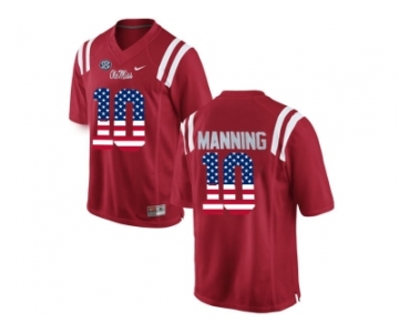 2016 US Flag Fashion Men's Ole Miss Rebels Eli Manning #10 College Alumni Football Limited Jersey - Red