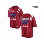 2016 US Flag Fashion Youth Ole Miss Rebels Eli Manning #10 College Alumni Football Limited Jersey - Red