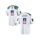 2016 US Flag Fashion Men's Oregon Duck Marcus Mariota #8 College Football Limited Jerseys - White