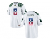 2016 US Flag Fashion Men's Oregon Duck Marcus Mariota #8 College Football Limited Jerseys - White