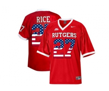 2016 US Flag Fashion Rutgers Scarlet Knights Ray Rice #27 Big East Patch College Football Jersey - Red