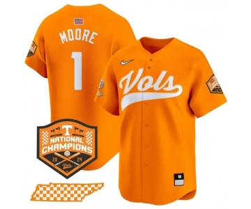 Men's Tennessee Volunteers #1 Christian Moore Orange 2024 Champions Vapor Limited Stitched Jersey
