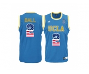 2016 US Flag Fashion 2017 UCLA Bruins Lonzo Ball #2 Pac-12 College Basketball Authentic Jersey - Blue