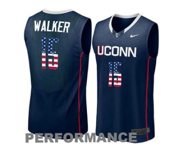 2016 US Flag Fashion Uconn Huskies Kemba Walker #15 College Basketball Jersey - Navy Blue