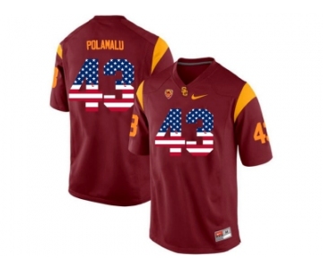 2016 US Flag Fashion USC Trojans Troy Polamalu #43 College Football Jersey - Red